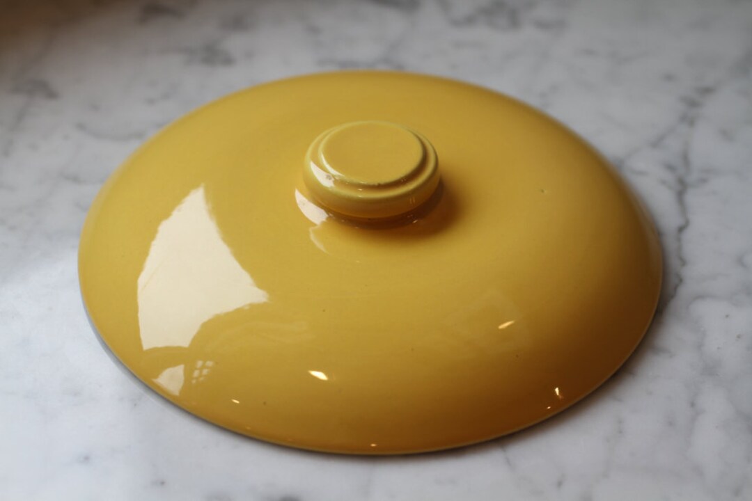 Yellow Pottery Lid Vintage 1940's Possibly Bauer Etsy