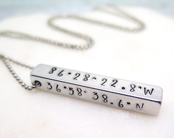 Latitude Longitude Pendant - Custom Coordinates Men - GPS Coordinates - Location Necklace -  Reasons I Love You - Hand Stamped Jewelry