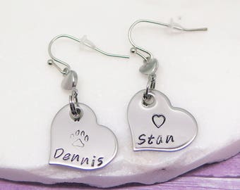Personalized Earrings - Custom Earrings - Hand Stamped Jewelry - Dangle Earrings - Personalized Jewelry - Heart Earrings - Gifts under 20