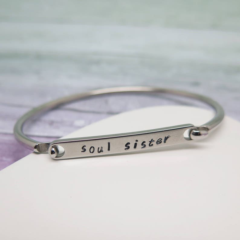 Personalized Bangle Personalized Jewelry Custom Bracelet Soul Sister Hand Stamped Jewelry Personalized Bracelet Handstamped image 2