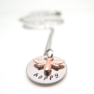 Bee Necklace - Honey Bee Jewelry - Personalized Necklace - Hand Stamped Jewelry - Bumble Bee Pendant - Motivation Jewelry - Word Necklace