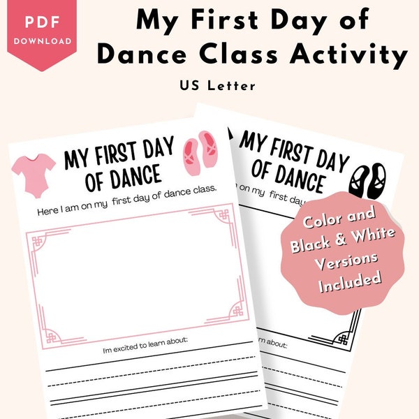 My First Day of Dance Class Worksheet - Dance Activity Page for Dance Teachers - Instant Download