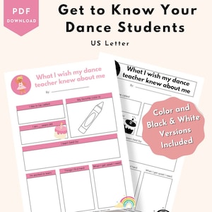 Get to Know Your Dance Students Worksheet - Dance Activity Page for Dance Teachers - Instant Download