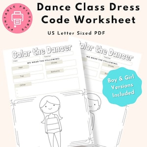Dance Class Dress Code Worksheet - Color the Dancer Activity Page for Dance Teachers - Instant Download