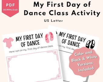 My First Day of Dance Class Worksheet - Dance Activity Page for Dance Teachers - Instant Download