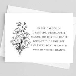 Carte de remerciement Wildflower Dance - A2 - Téléchargement instantané - Cadeau de récital de danse - Merci professeur de danse