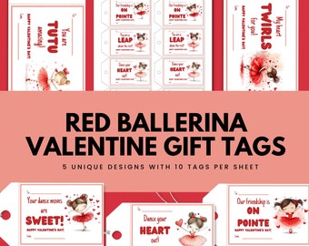 Ballerina Valentine Tags - Printable Valentines for Dancers  - Kids Dance Class Gift Tags- Instant Download, BALVAL