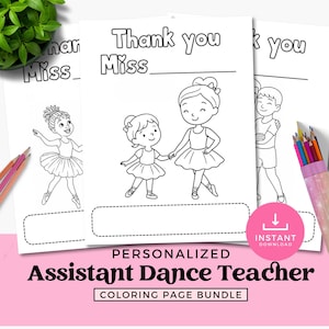 Lot de pages à colorier assistante professeur de danse personnalisée, cadeau imprimable Merci professeur, téléchargement immédiat