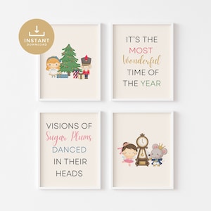 Nutcracker Ballet Print Set of 4, Christmas Printable Wall Art, Nutcracker Gallery Wall Set, Holiday Decor, Instant Download