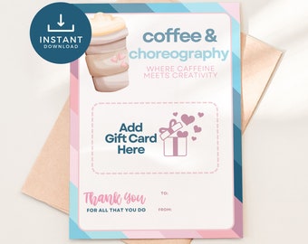 Porta carte regalo per insegnanti di danza e caffè, porta carte regalo stampabile per saggi di danza, porta carte regalo, porta carte regalo 5x7
