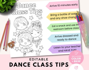 Editable Dance Class Tips Coloring Page - Dance Activity Page for Dance Teachers - Customise with Canva