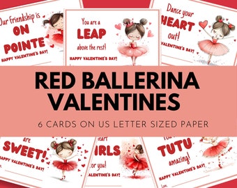 Ballerina Valentine Cards - Printable Valentines for Dancers  - Kids Dance Class Cards - Instant Download, BALVAL