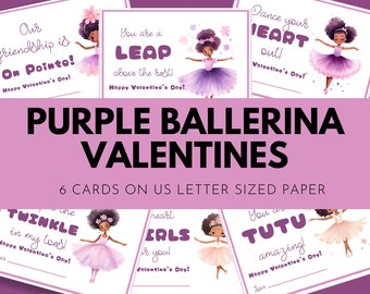 Ballerina Valentine Cards - Printable Valentines for Dancers  - Kids Dance Class Cards - Instant Download, BALVAL