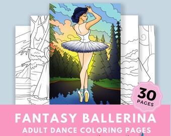 Kolorowanka dla dorosłych "Balerina Fantasy World" - Materiały do druku dla nastolatków z zajęć tanecznych - Kolorowanki z tańcem - Pobierz natychmiast