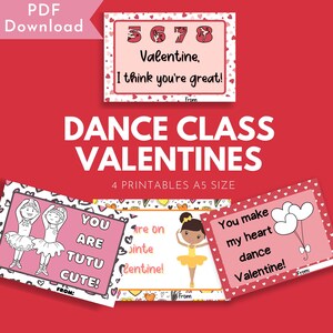 Dance Class Valentine Cards - Printable Valentines for Dancers  - Instant Download