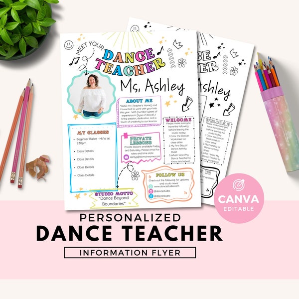 Meet the Dance Teacher Flyer - Dance Resource Page for Dance Instructors - Canva Template for Dance Studios