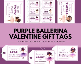 Ballerina Valentine Tags - Printable Valentines for Dancers  - Kids Dance Class Gift Tags- Instant Download, BALVAL