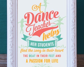 Dance Teacher Gift Printable Digital Print dance Instructor | Etsy