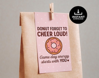 Donut Cheer Gift Tags | Printable Cheer Team Treat Tags | Donut Forget to Cheer Loud | Dance & Cheerleader Spirit Printables