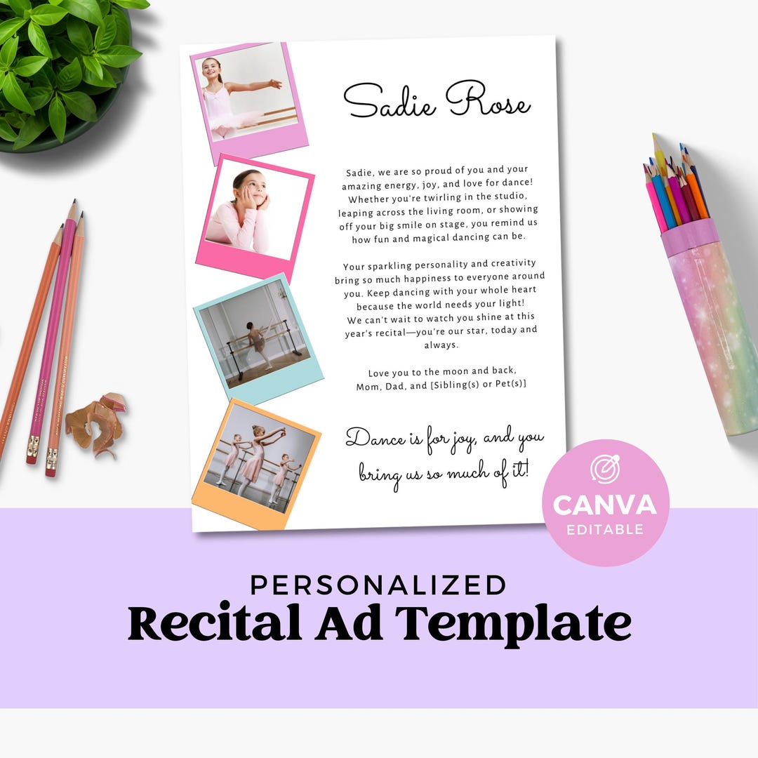Dance Recital Ad Template, Customizable Editable Program Ad, Create ...