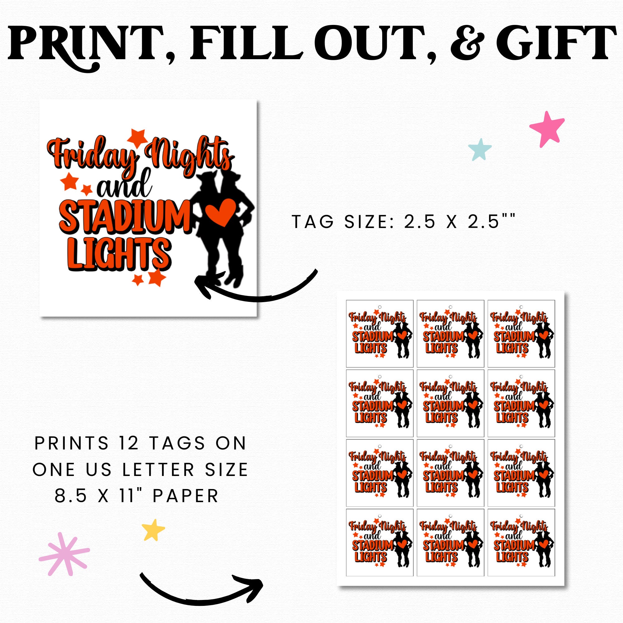 Printable Drill Team Gift Tag, Friday Night Lights Treat Tags, Dance ...