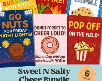 Sweet & Salty Cheer Gift Tags, Printable Spirit Tags for Team Treats, Game Day Locker Favors, Pep Rally Snack Notes