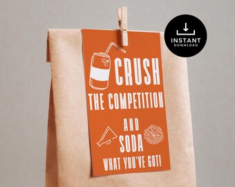 Crush the Competition Cheer Gift Tag Printable, Game Day Favor Tag for Cheerleading Team, Spirit Week, Pep Rally, Soda Treat Bags