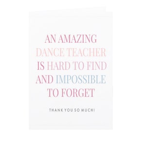 Incroyable carte de professeur de danse - A2 - Téléchargement instantané - Cadeau de récital de danse - Merci professeur de danse