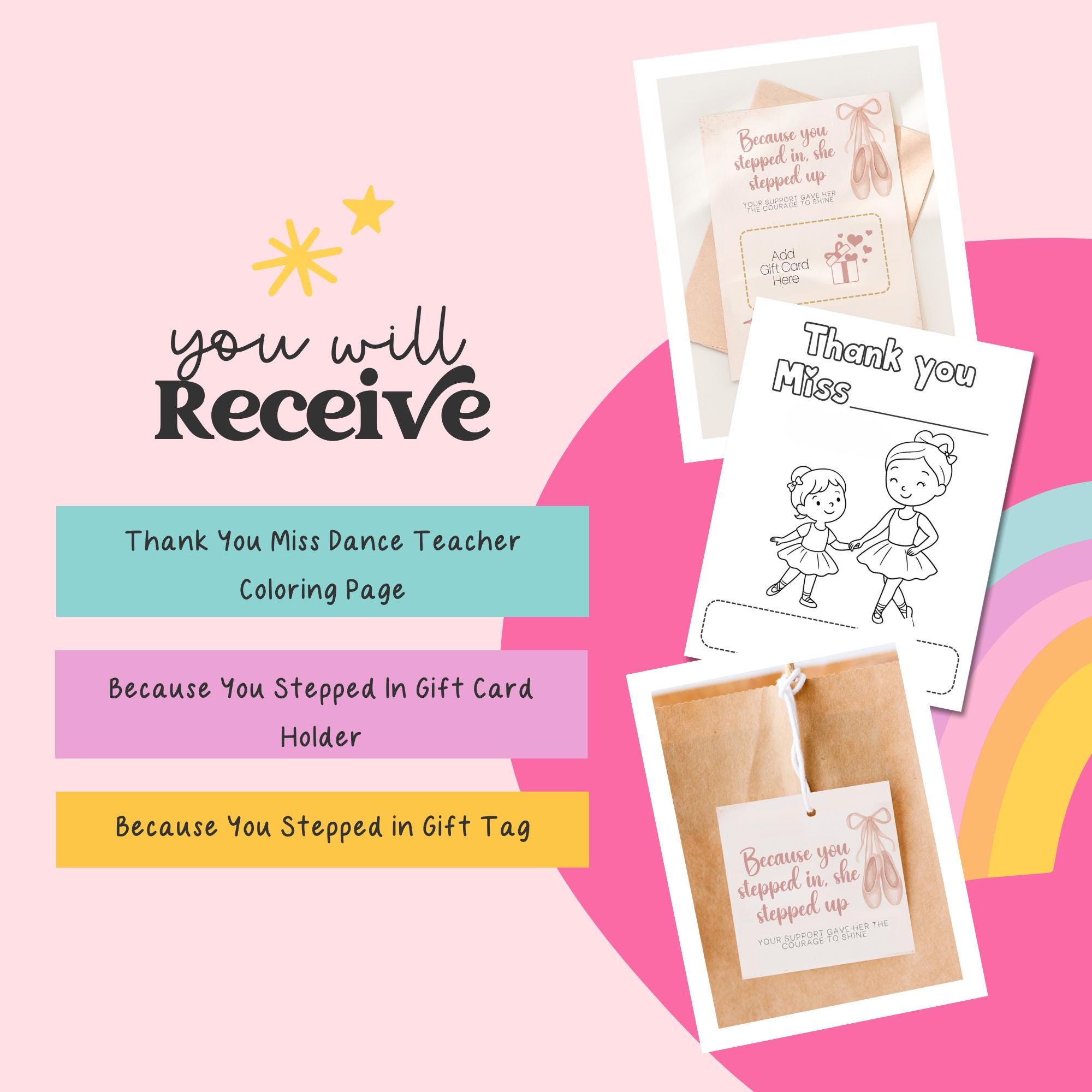 Dance Teacher Thank You Printable | Assistant Recital Gift Card Holder ...