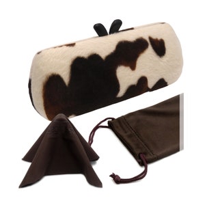 Chic Glasses Case – Women Eyeglass case - Clamshell with Handles in Pony Animal Print – Cute Small Sunglass Case Pouch & Cloth (AS461 Pony)