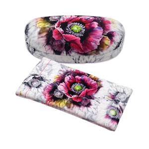 Gift Package A Hard Sunglasses Case and Soft Eyeglass Pouch, Glasses Holder - Sunglasses Case in Floral Print  (AS113 + CT2 Purple Poppy)