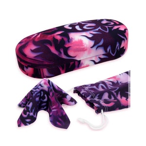 Hard Sunglasses Case in Damask Print | Hard Glasses Case for Medium to Large Frames, Eyeglass case Hard shell w/ Pouch & cloth (AS87 Damask)
