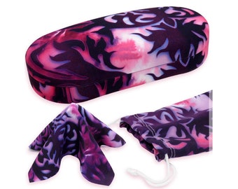 Hard Sunglasses Case in Damask Print | Hard Glasses Case for Medium to Large Frames, Eyeglass case Hard shell w/ Pouch & cloth (AS87 Damask)