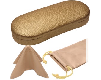 Gold Faux Leather Hard Shell Glasses Case: Medium Eyeglass & Sunglasses Holder (AS166L)