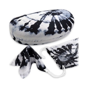 Hard Sunglasses Case in Tie Dye Print - Glasses Case Holder Medium to Large Frames, Eyeglass case Pouch cloth (AS113 Tie Dye Black white)