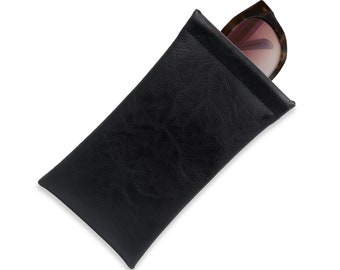 MyEyeglassCase Sunglasses Pouch | Soft Glasses Case Distressed Black, Squeeze Top Case with Cloth, Smartphone Case (CT8 Black)