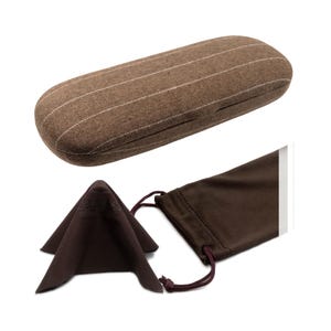 Men small glasses case in Tweed elegant Fabric w/ pouch and cloth - Chic eyeglass case holder for small - readers frame (S5 Brown Tweed)