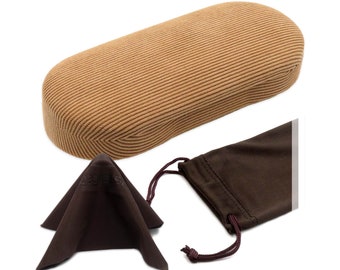 Corduroy Beige Eyeglass Case: Medium Frames, Microfiber Pouch (AS166L)