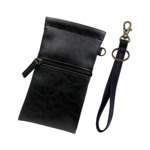 Women soft sunglasses case | soft eyeglass case with zippered pocket | Passport Holder Smart phone Case | Wristlet Lanyard (CT730S Black)