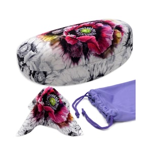 Women Floral Purple Poppy Large Sunglasses Case with Pouch & Cloth (AS413 Poppy)