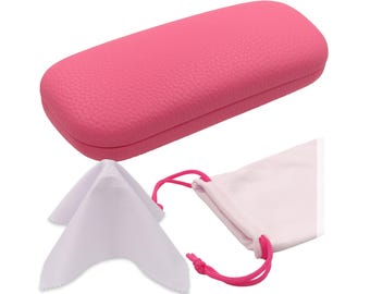 Pink Hard Shell Eyeglass Case: Microfiber Pouch & Cleaning Cloth (AS126)