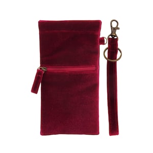Soft Velvet oversized sunglasses case - Eyeglasses holder pouch with zippered pocket Passport Holder with Wristlet lanyard  (CT730S Velvet)