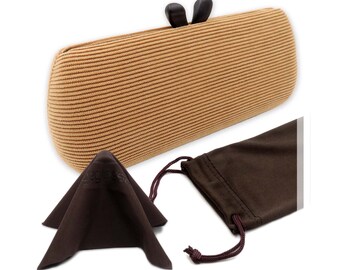 Chic Glasses Case in Corduroy Beige – Women Eyeglass case - Clamshell with Handles – Cute Small Sunglass Case Pouch & Cloth (AS461 Corduroy)