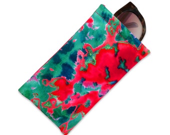 MyEyeglassCase Soft Sunglasses case | Large Eyeglass Pouch | Smart phone Holder | Passport Pouch by Rust & Violet (CT8 Tie Dye Pink Green)