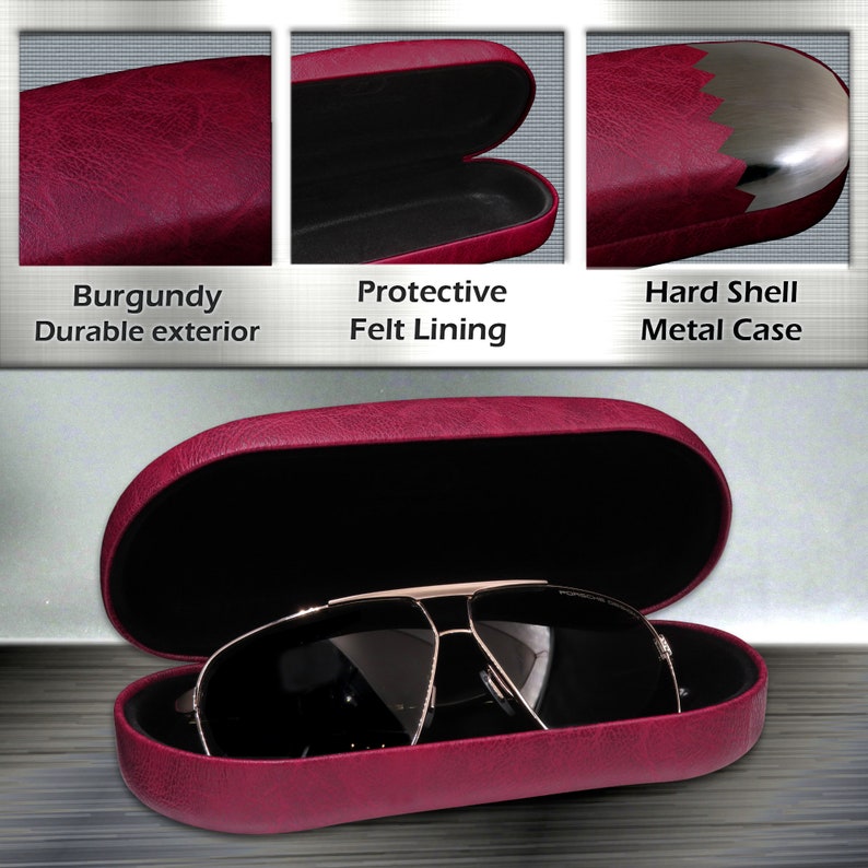 Burgundy Leatherette Hard Shell Sunglasses Case: Aviator & Rayban Frames (AS87) image 3