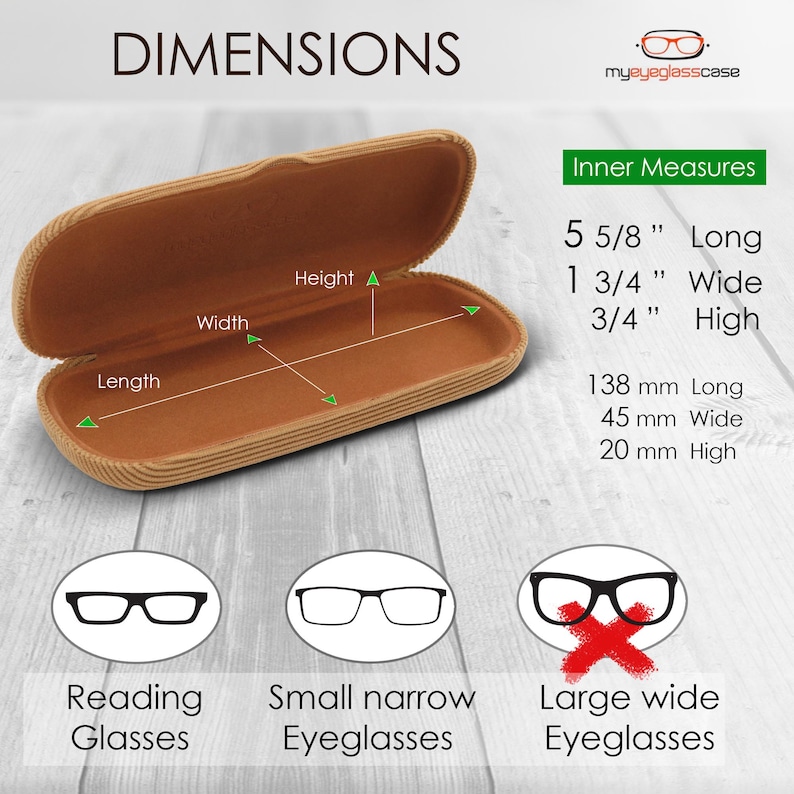 MyEyeglassCase Hard eye glass case | Slim glasses case hard shell w/ Pouch and Cloth | Reading Hard Glasses Case (S5 Corduroy Beige) image 4