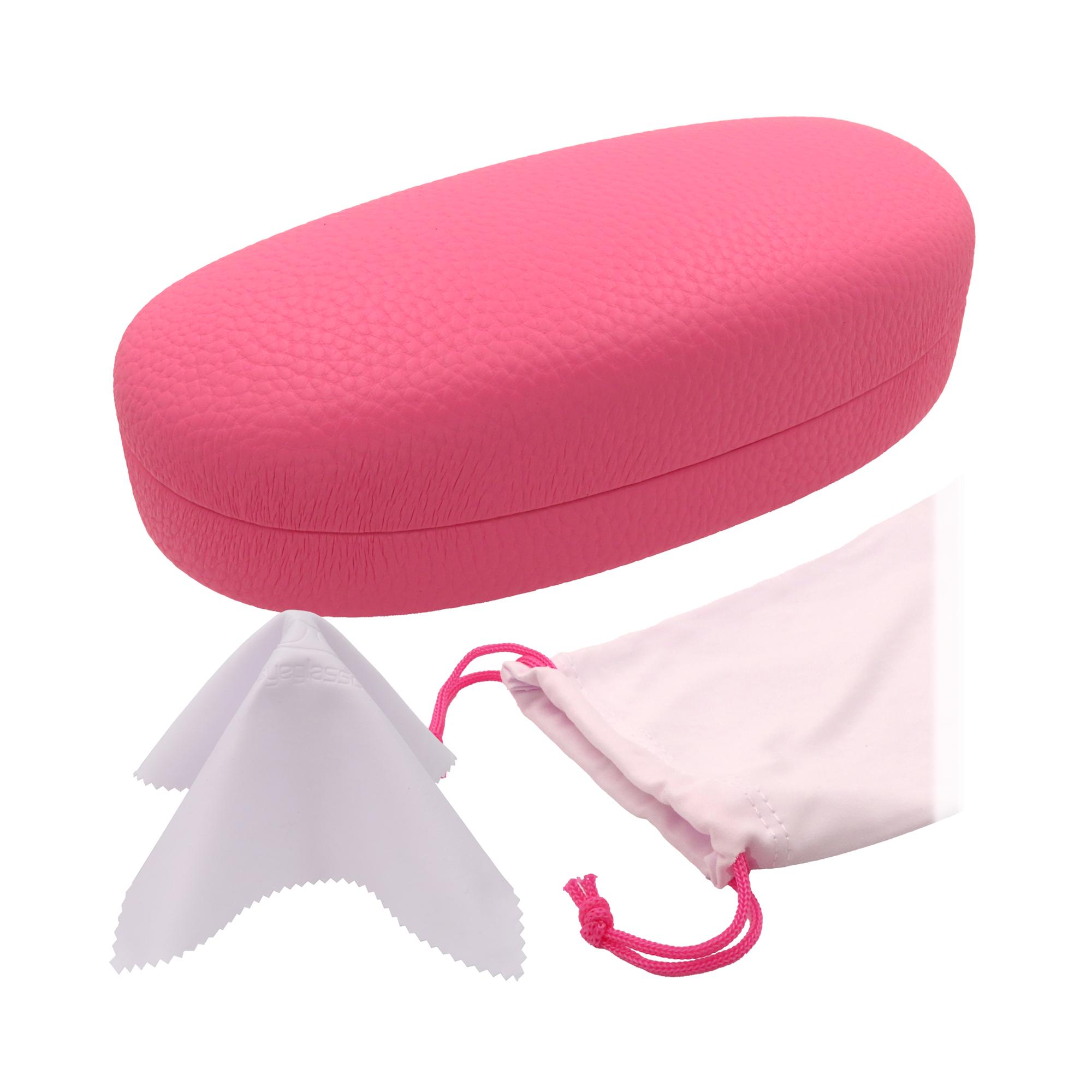 Women Hard Sunglasses Case in Pink - Medium to Large Eyeglasses Hard Shell w/ Microfiber Pouch & Cloth - large Glasses Holder (AS113 Pink)