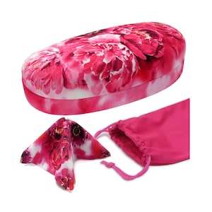 MyEyeglassCase Floral Hard Sunglasses case | Glasses Case Medium Large frames with Pouch and Cloth By Rachel Rowberry (AS113 Pink Peonies)