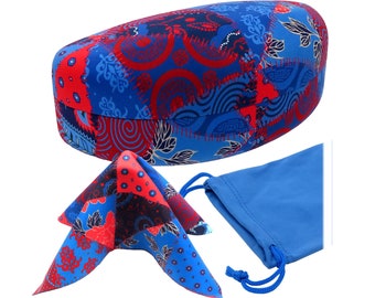 Extra Large Sunglasses Case: Patchwork Microfiber Hard Shell with Pouch & Cloth (AS179)