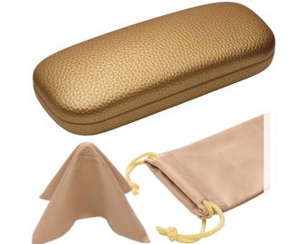 Gold Hard Shell Eyeglass Case: Chic Distressed Design with Microfiber Pouch & Cloth (AS126)
